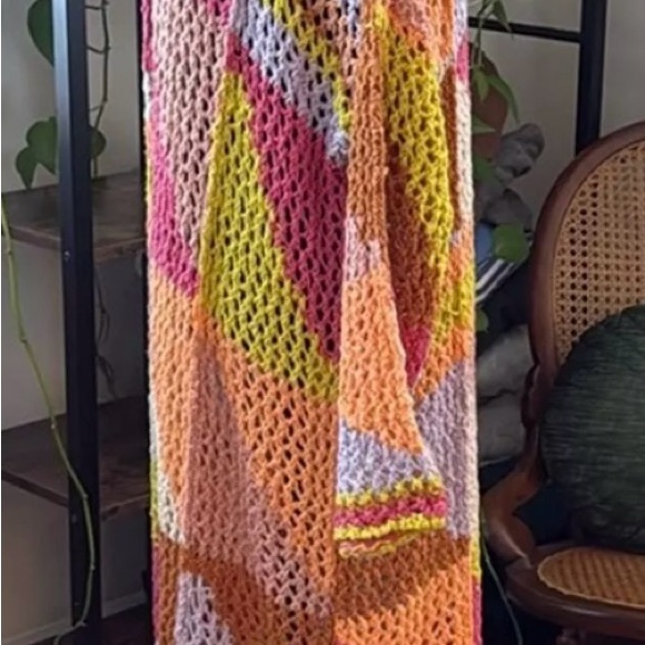 Free People Chasing Rainbows Tropical Combo Open Front Knit Maxi Cardi Kimono - Picture 5 of 14